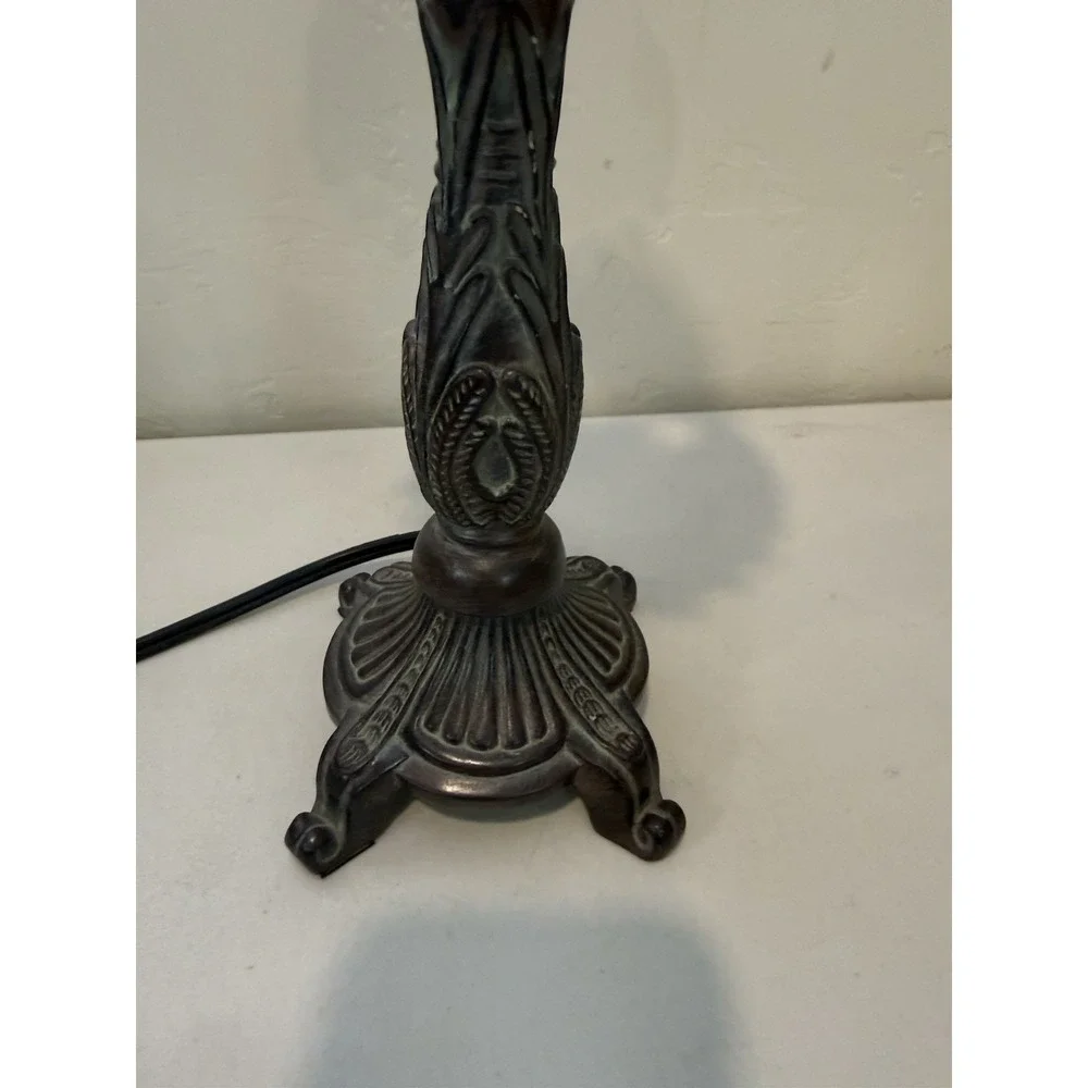 Vintage Accent Table Lamp With Beaded Fringe Bell Shade Resin Base Ornate